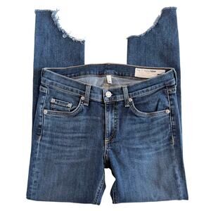 rag & bone Distressed Ankle Jeans in Dark Blue